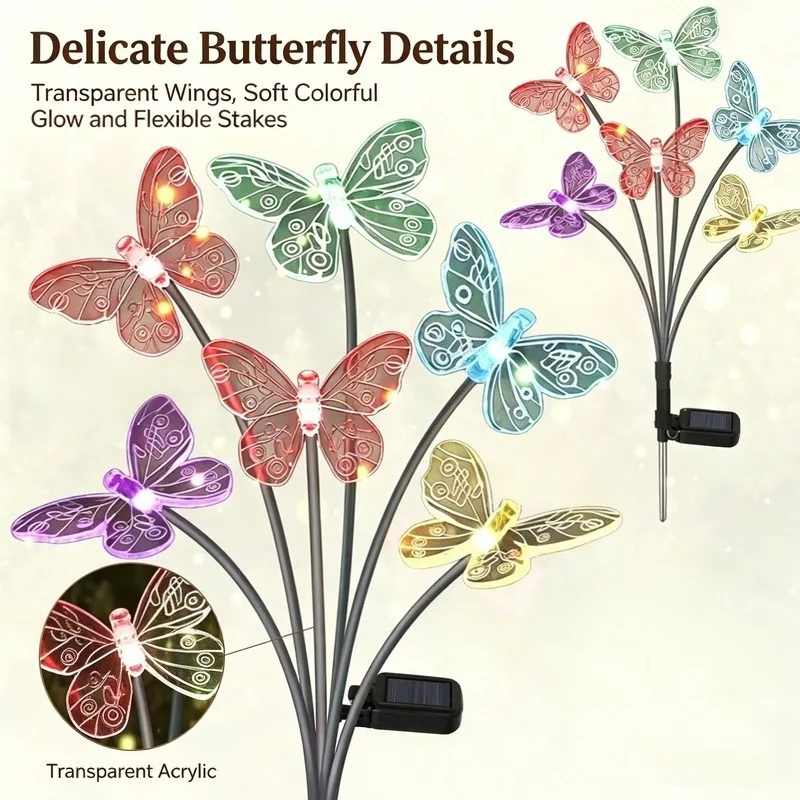 Solar Powered Butterfly Lights, Waterproof LED Garden Stake Lights for Outdoor Lawn Patio Yard