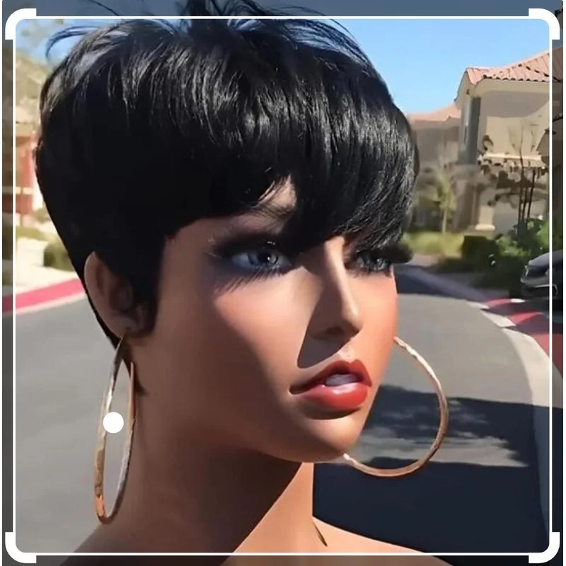 Hair Wig Short Straight Pixie Cut Black No Lace Glueless Wigs Black Soft