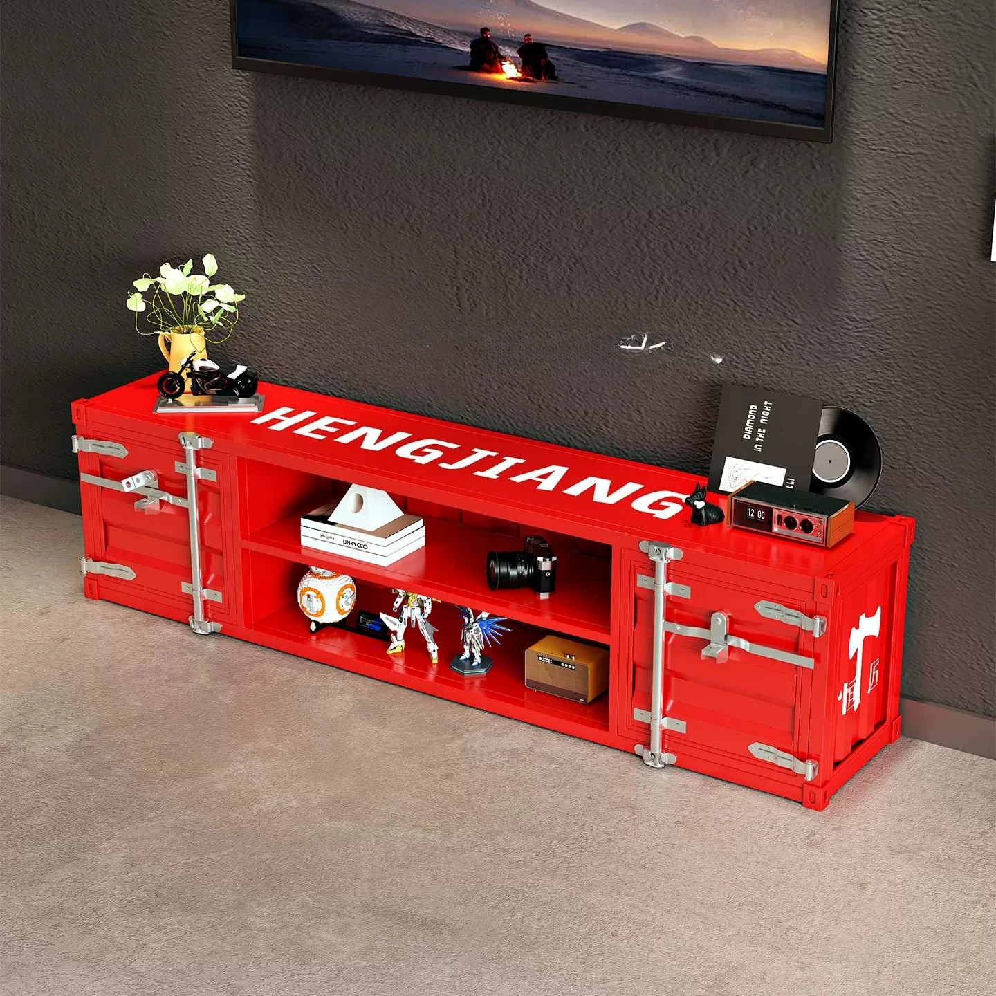 Industrial wind TV cabinet Floor-to-ceiling wrought iron container Low cabinet Game machine E-sports room  wall cabinet Shelf
