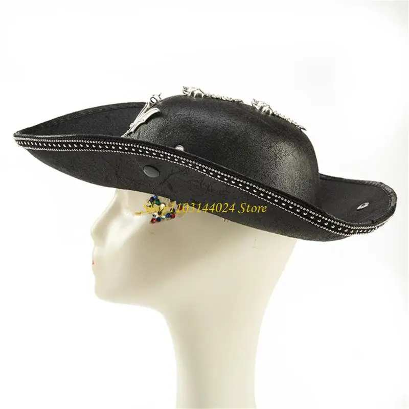 N5KE Bat Wing Pirate Captain Hat With Detailed Stitching For Cosplay Outfit Pretend Play Party