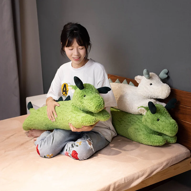 Dinosaur Doll 90/120cm Throw Pillow Plush Toy Animal Girls Sleeping Special Bed Cushion Green White Dragon Doll Birthday Gifts