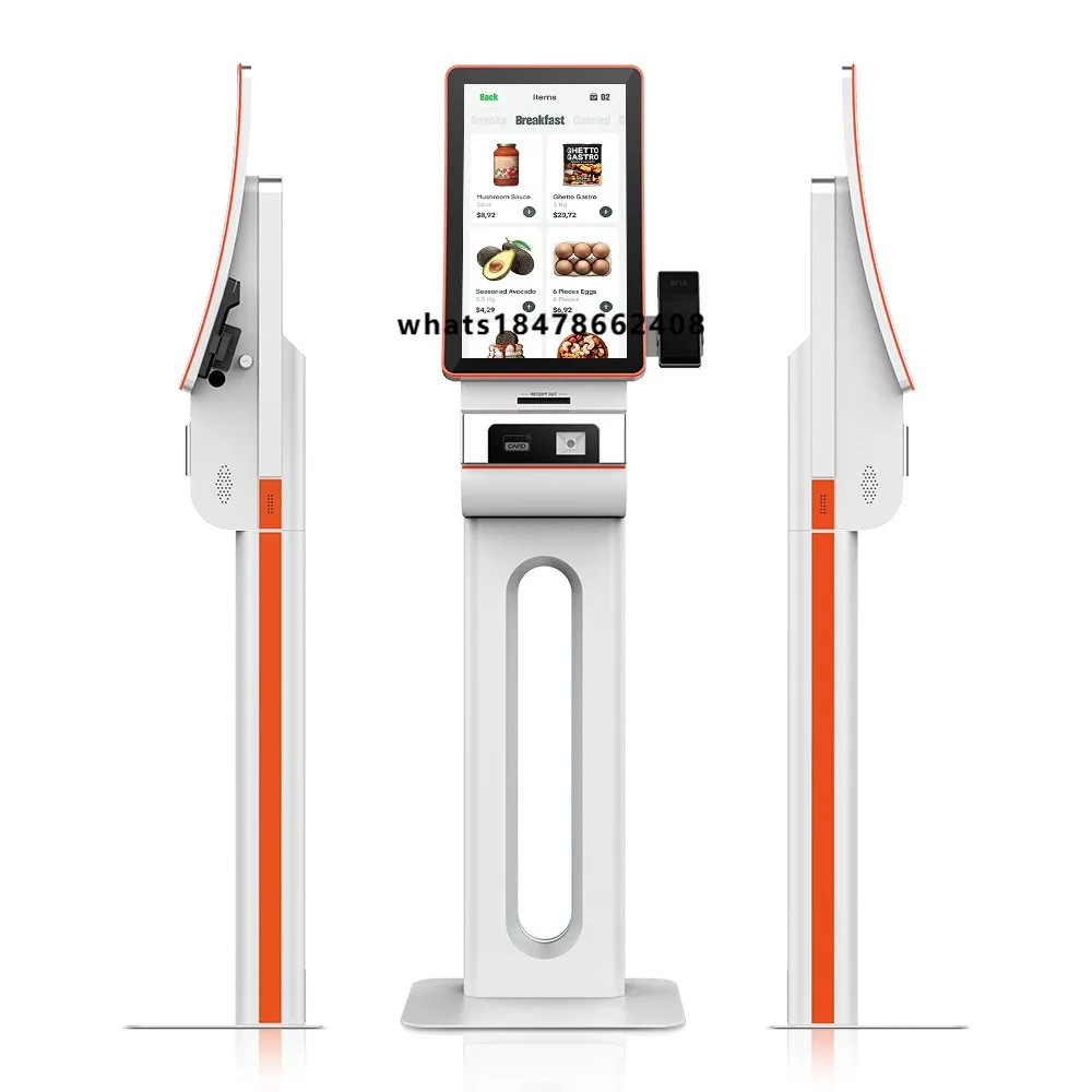 23.6 Inch Curved Screen Cashless High-efficiency Self Service Ordering Machine with SDK Barcode Reader for Fast Food Restaurants