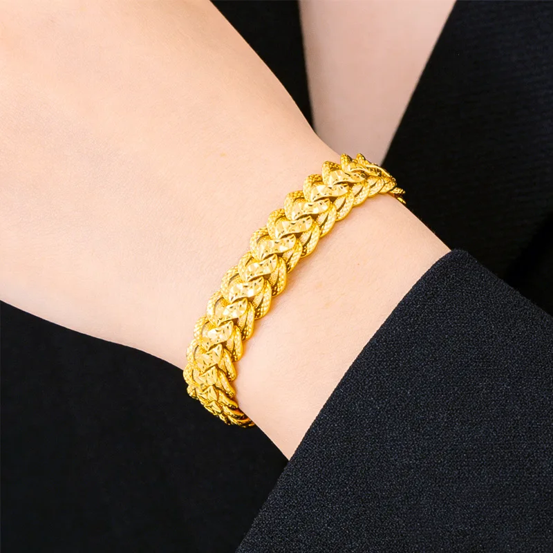 Fashion 24K Gold AU999 Domineering Boss Chain Bracelet for Men, durable and all-match daily ornament