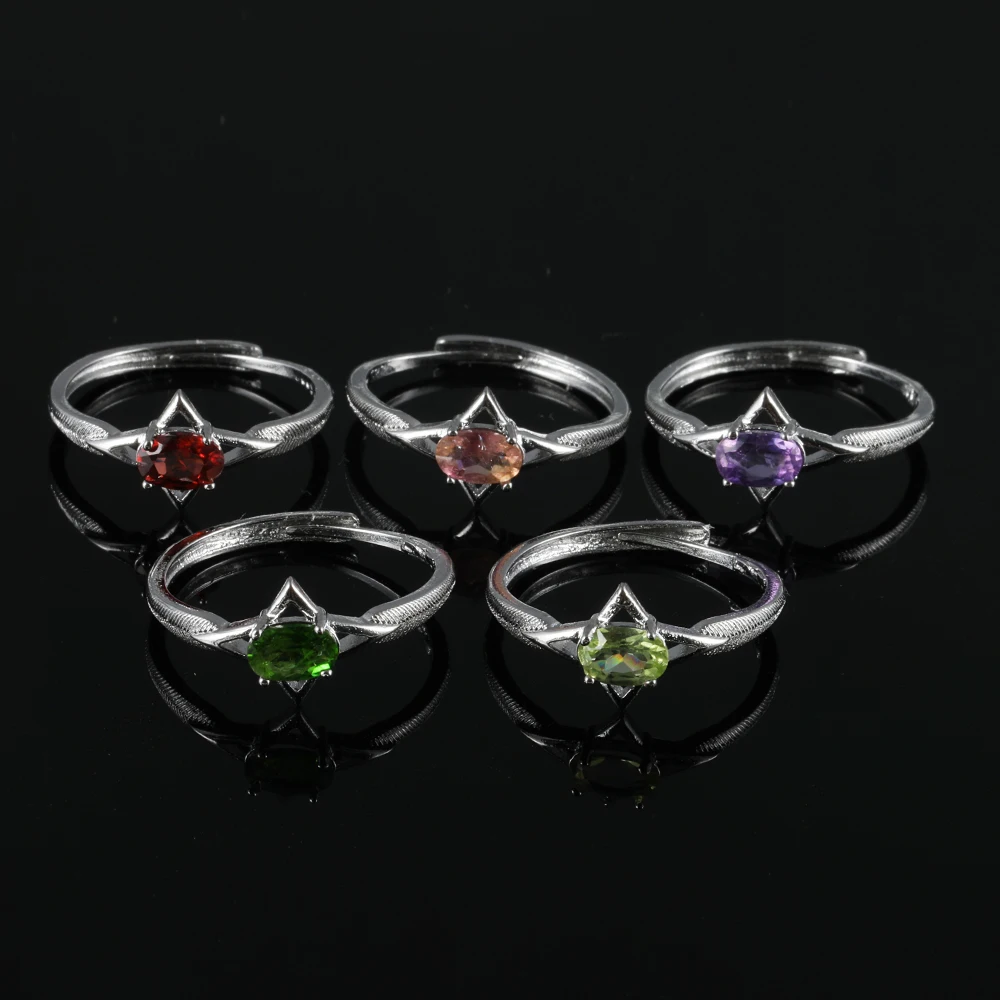 100% piedra preciosa natural amatista diópsido granate turmalina peridoto anillo de plata chapado en cobre ajustable para mujer regalo de joyería