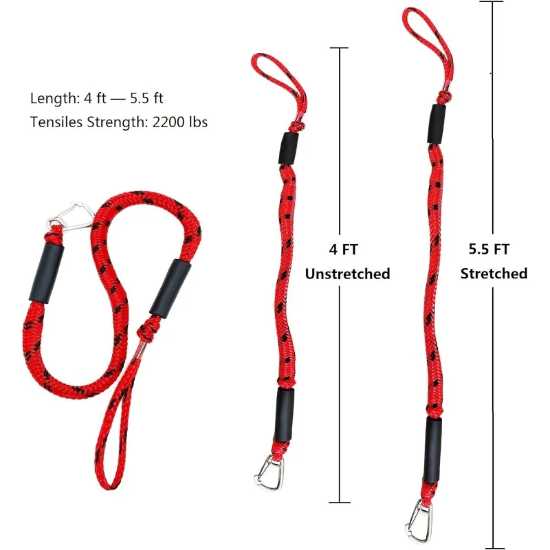 ​​4ft Boat Bungee Dock Lines with Stainless Steel Clip​​ – Heavy Duty Mooring Rope for PWC, Kayak, Jet Ski, Pontoon & Bass Boats