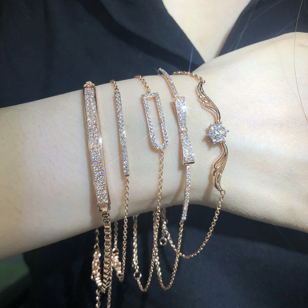 Korean Fashion Bracelets For Women Minimalist Bling Micro-set CZ Wings Bow Rose Gold Color Chain On The Hand Jewelry