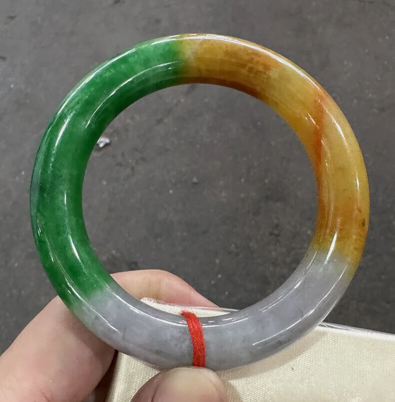 Round rod Natural Grade AAA Green Yellow Jade jadeite bracelet Bangle 58mm