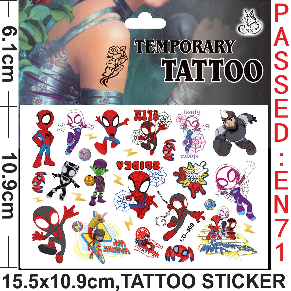 Pegatinas de tatuaje de dibujos animados de Disney, Marvel, Spiderman, Anime, arte corporal, 2 piezas