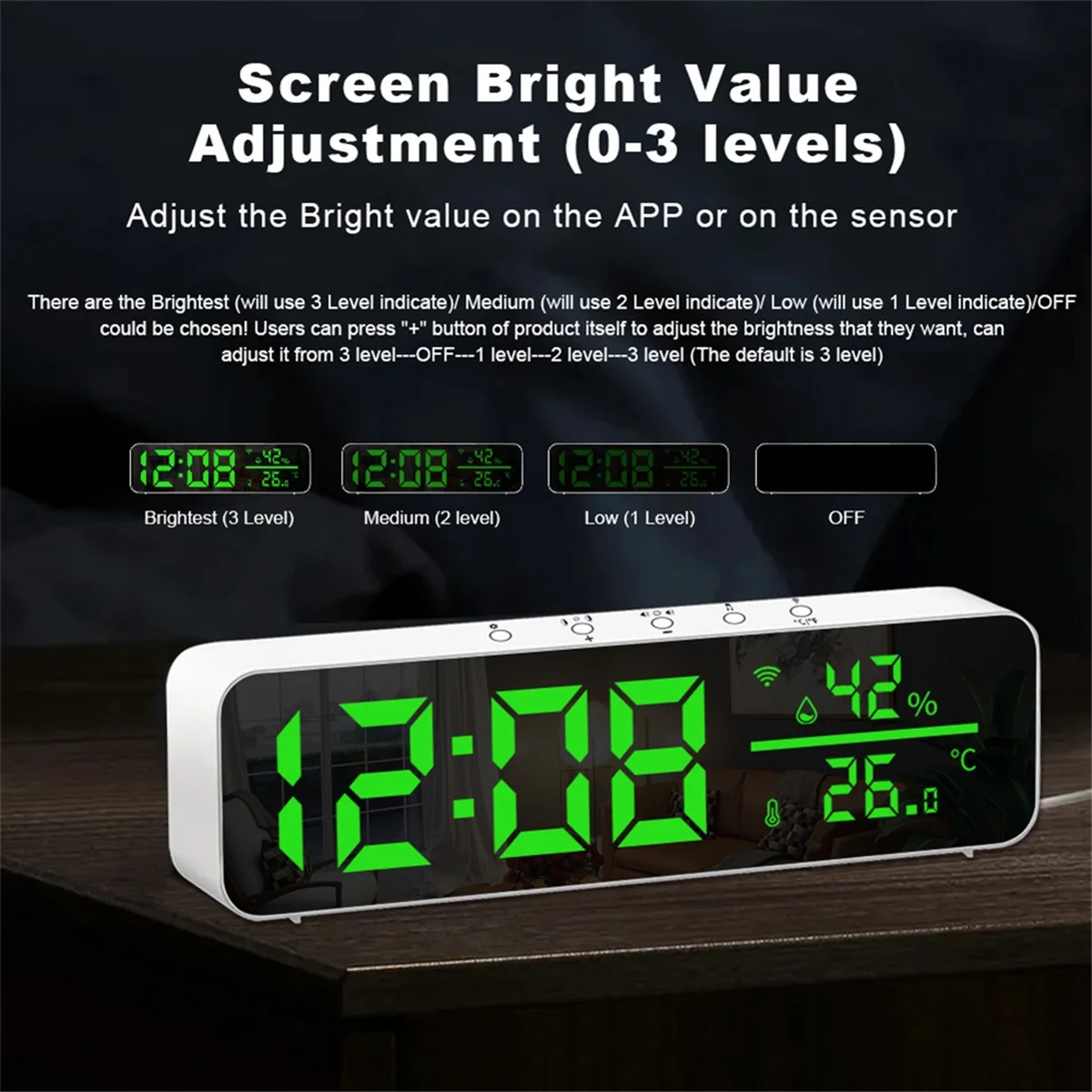 Tuya Wifi Temperature and Humidity Alarm Clock Multi-Function LED Digital Clock for Living Room, Farmhouse, Office GSY