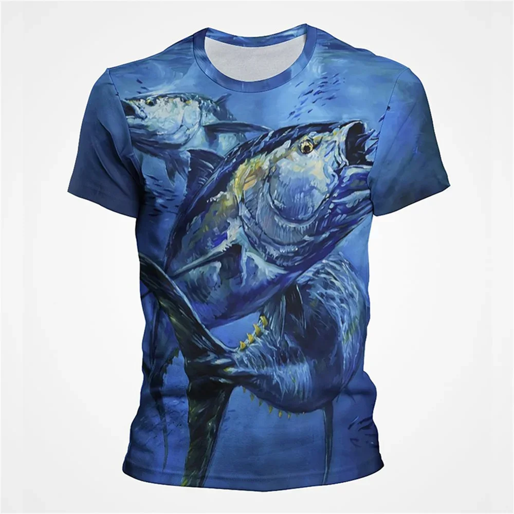 

Men's Summer Fashion 3D Print Go Fishing Picture T-Shirt Casual Hip Hop Personality round Neck Short Sleeve Top