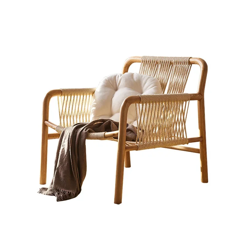 Wabi Sansan Living Room Japanese Hand-woven Ash Wood Armrest Hemp Rope Backrest Leisure Chair