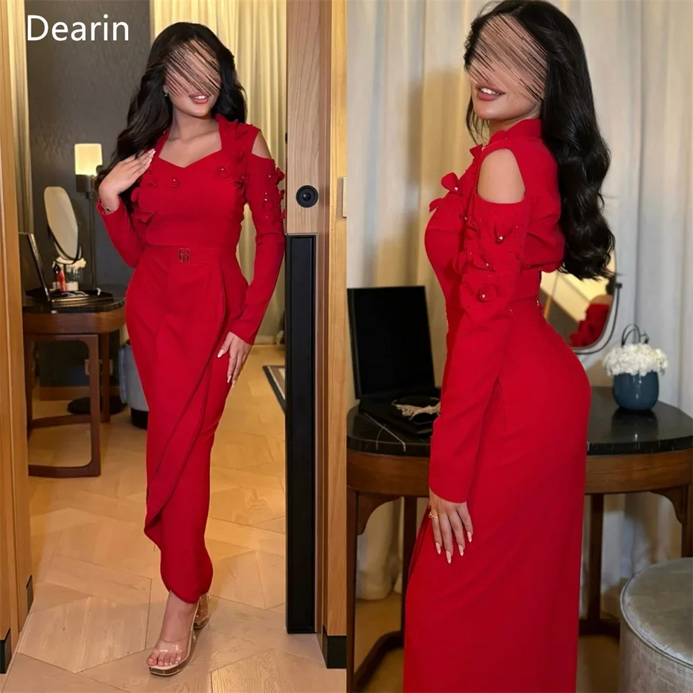 Customized Prom Gown Evening Formal Dress Dearin V-neck Sheath Ankle Length Skirts Applique Bead Pearl Bespoke Occasion Dresses