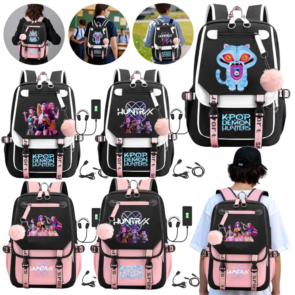 2025 K-Pop Demon Slayer Backpack Print Cartoon Rumi Mira Zoey Backpack Up to 20L Large Capacity Student School Bag for Teenegers