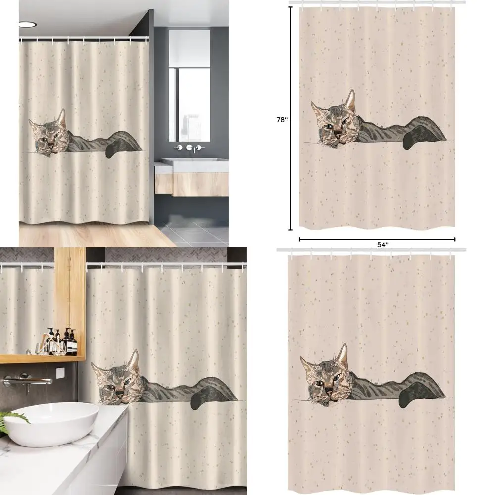 

Уютная занавеска для душа с изображением кота: пушистый домашний декор в виде земли для декора ванной комнаты