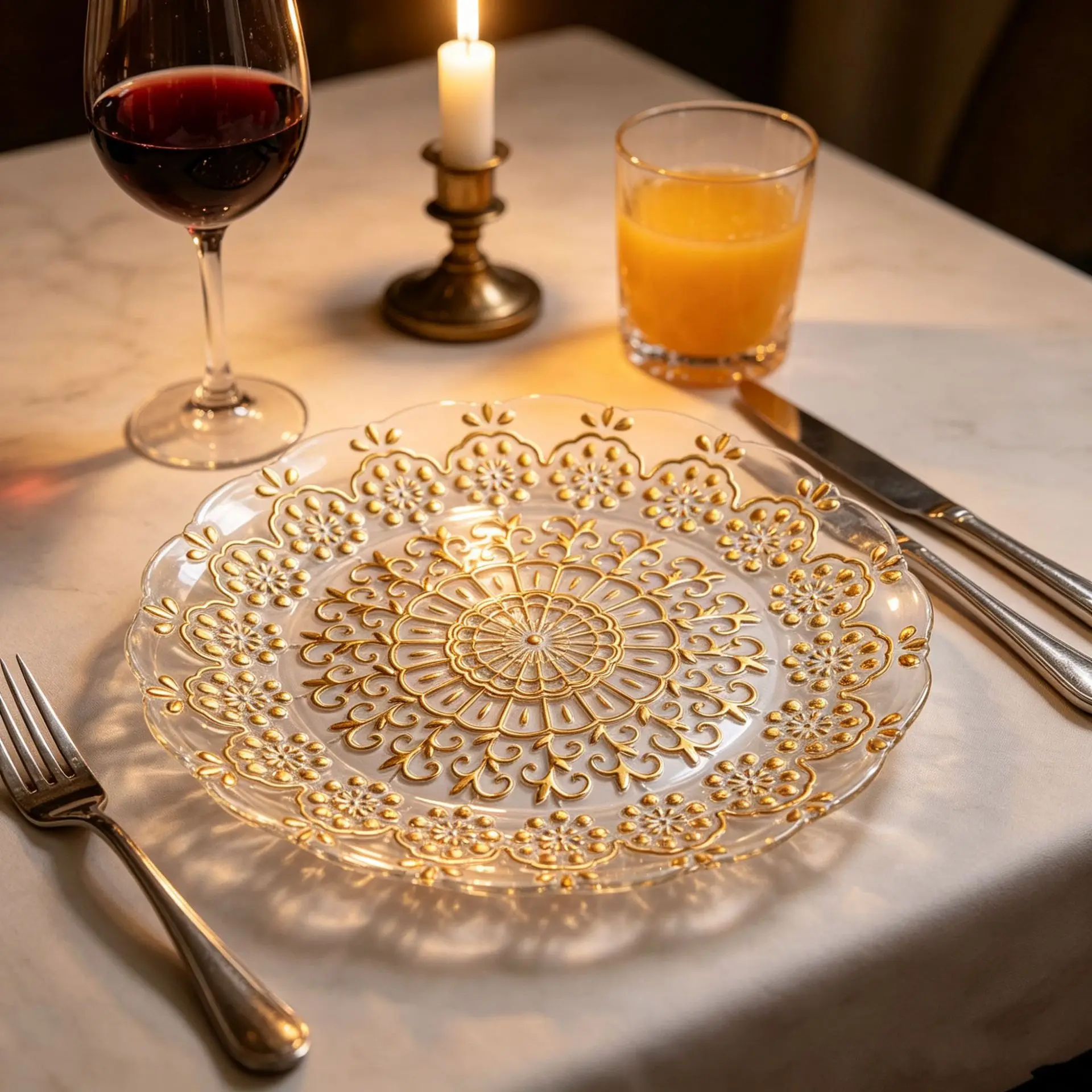 HYS Nordic bronzing hollow relief glass tray high-end sense retro creative dessert tray Western