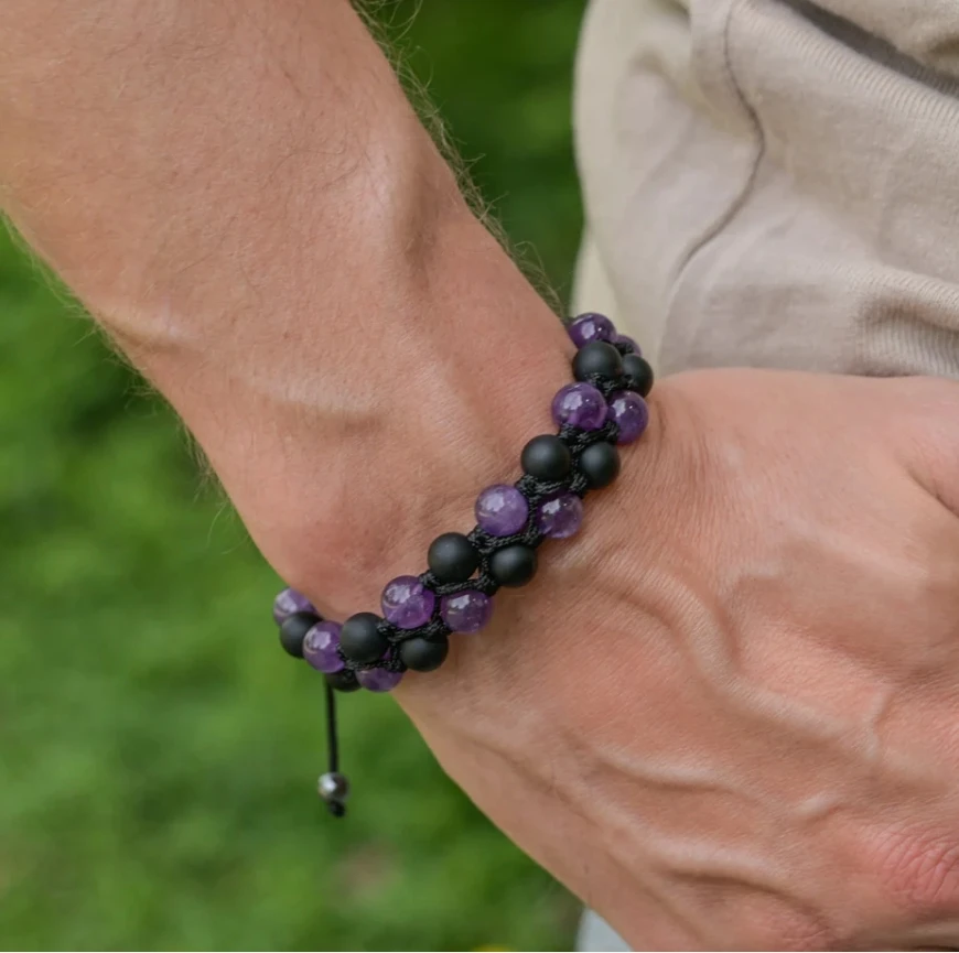 bracciale-da-uomo-in-perline-viola-intrecciate-opache-per-il-surf