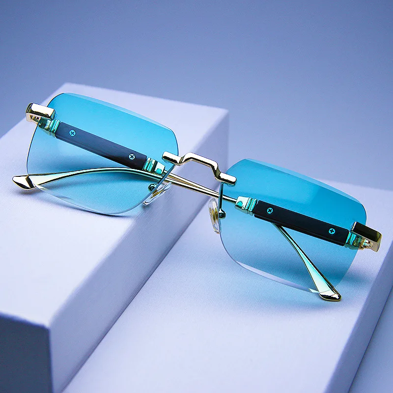 Rimless Sunglasses Rectangle Fashion Popular Women Men Shades Square Sun Glasses For Female Male Summer Traveling Oculos