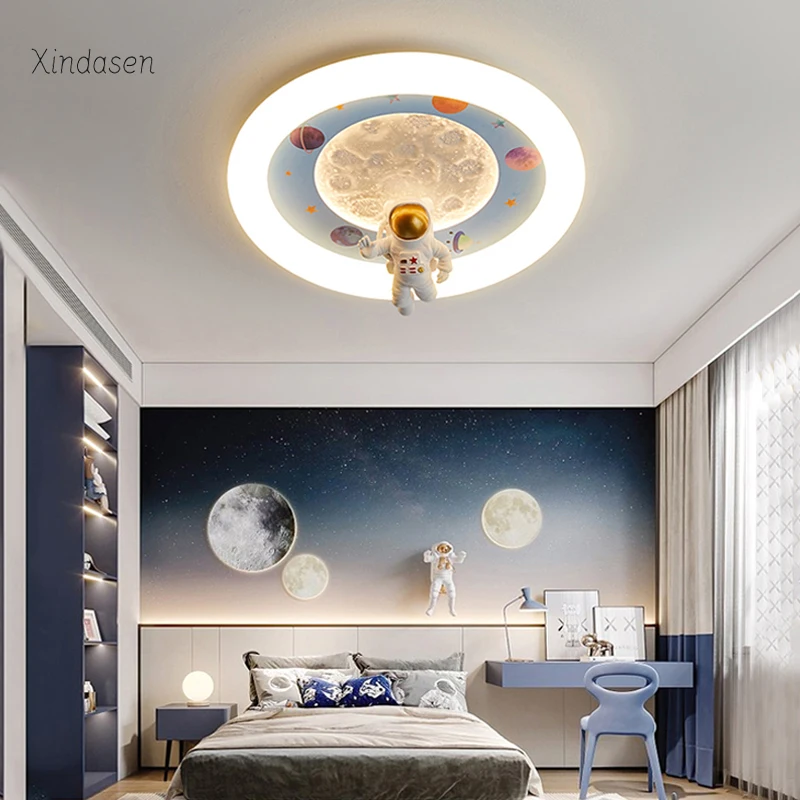 

Children's Room Led Ceiling Light Modern Astronaut Space Planet Moon Chandelier Kids Room Boy Bedroom Study Nursery Ceiling Lamp