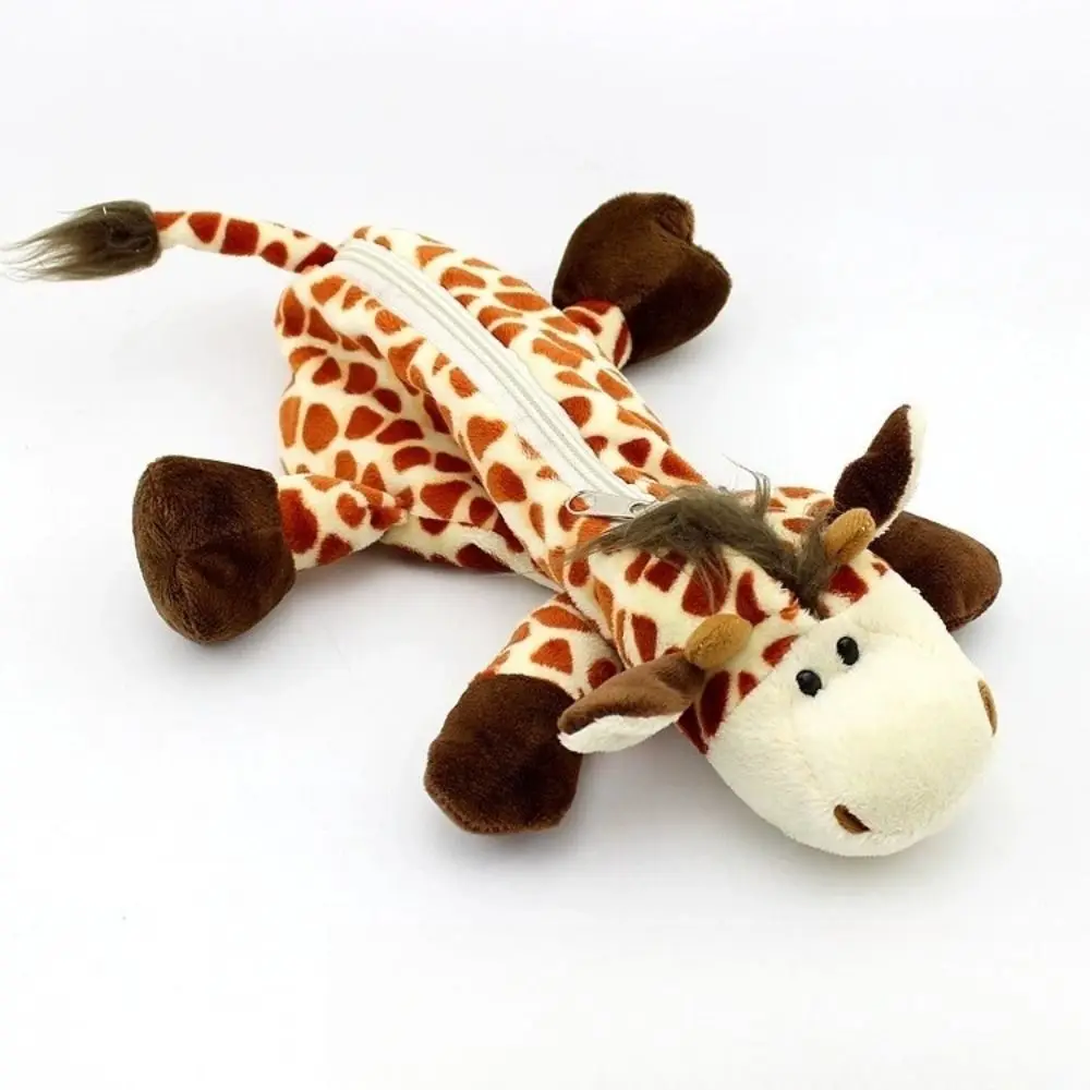 Bolsas de lápices de felpa bonitas, bolsa de lápices Kawaii de gran capacidad, Animal del bosque, León, mono, suministros escolares para estudiantes