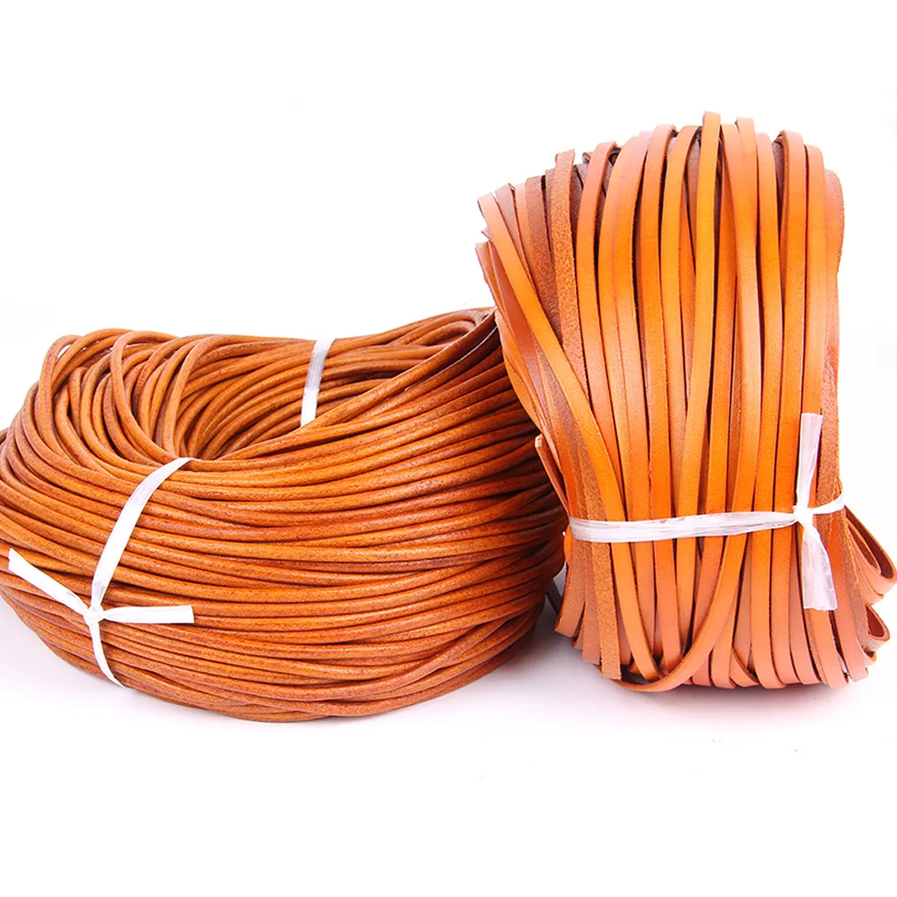 2 Meter Width 2-20mm Retro Yellow Coffee Cow Leather Strap Findings Flat/Round Leather Cord String Rope DIY Bracelet Making