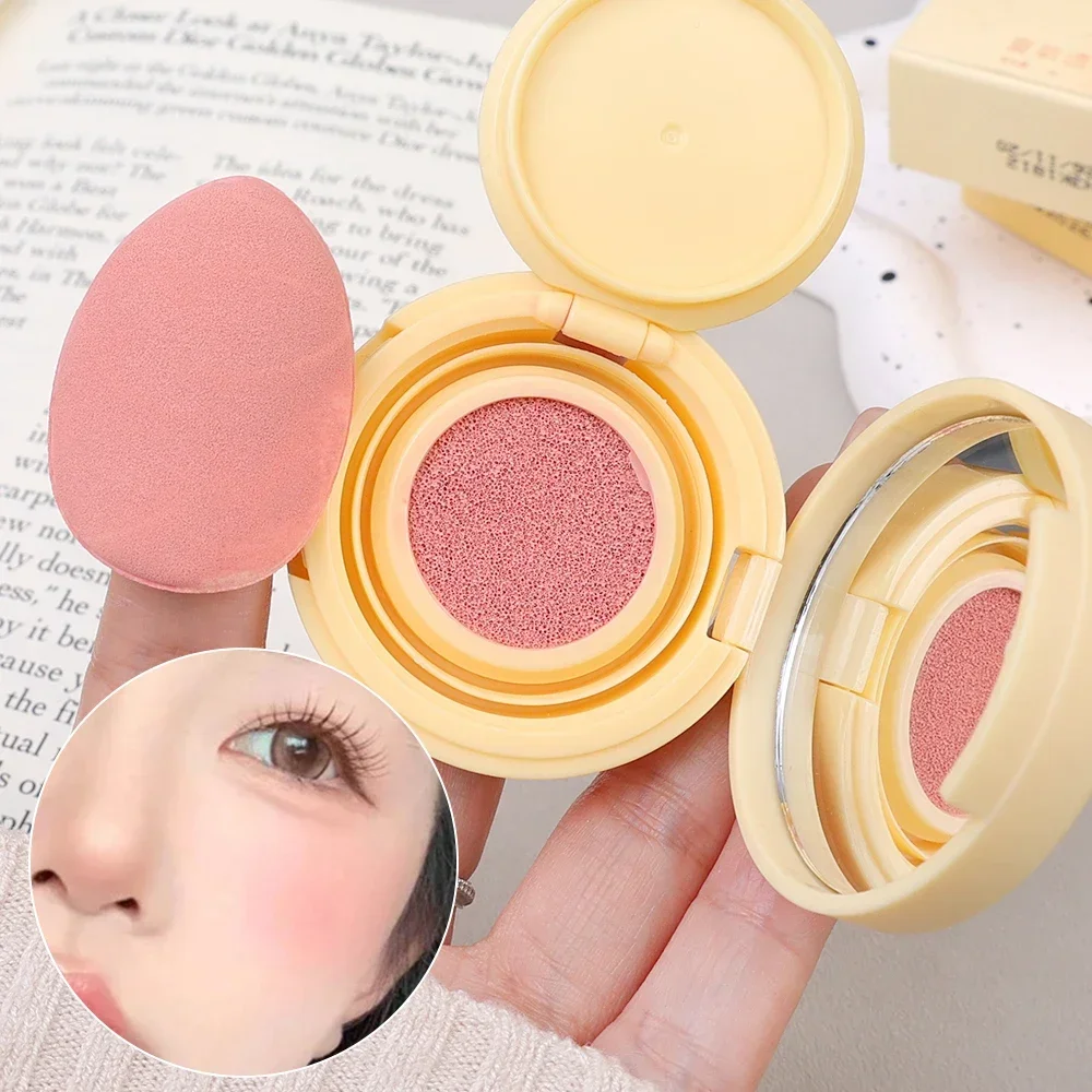 Air Cushion Blush with Puff Soft Face Brightening Contouring Shadow Blusher Powder Peach Pink Cheek Tint Korean Makeup Cosmetics