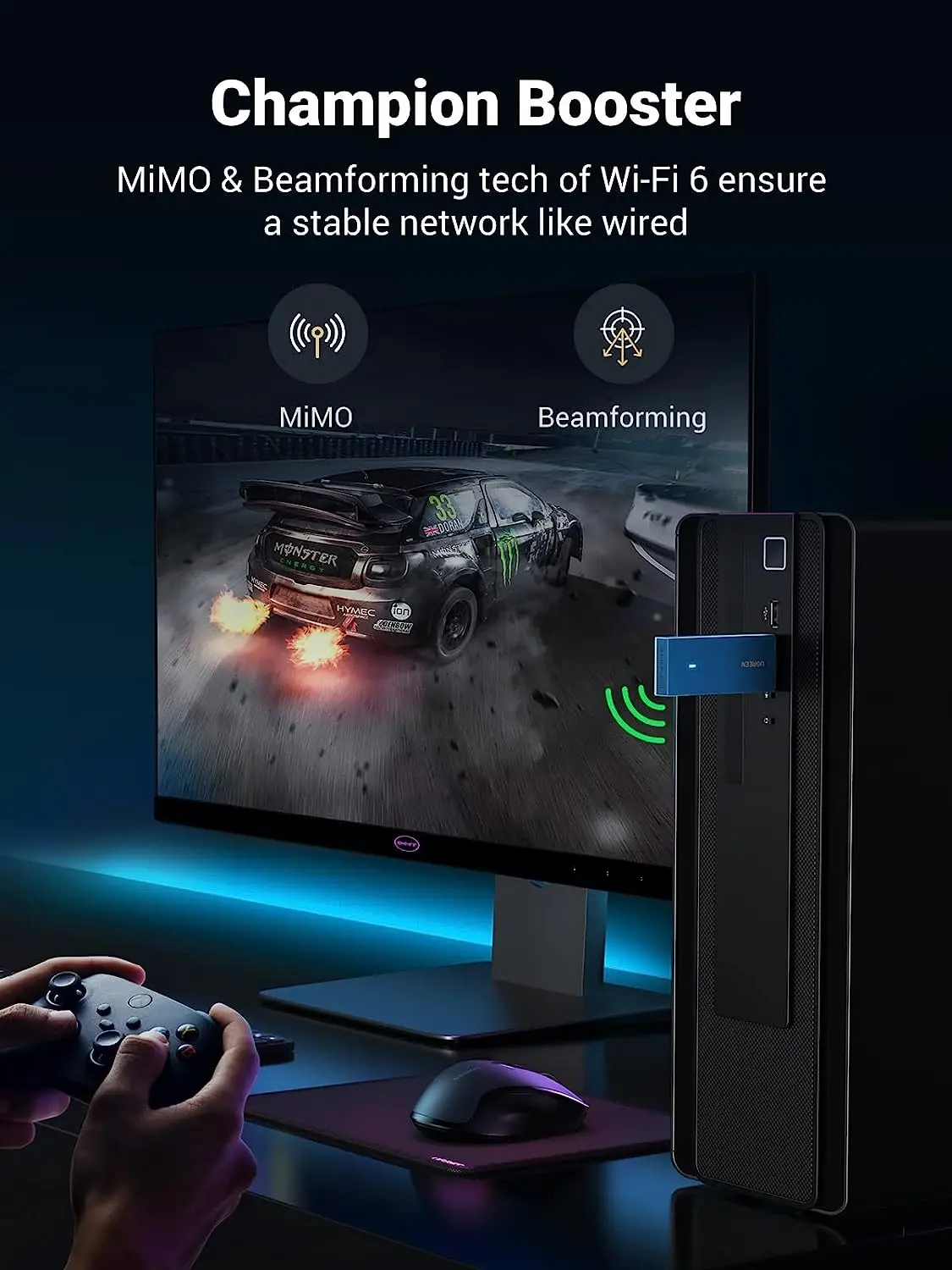 UGREEN USB WiFi 6 محول للكمبيوتر المحمول AX1800 1800Mbps 5G 2.4G ثنائي النطاق واي فاي دونغل عالية السرعة USB3.0 محول الشبكة اللاسلكية