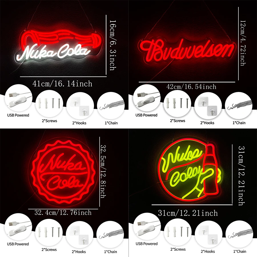 Nuka Cola Led Neon Sign, Beverage Icon Wall Business Decor, Bar, Shop Window, Restaurant, Soda Fountain, Man Cave Wall Lamp.