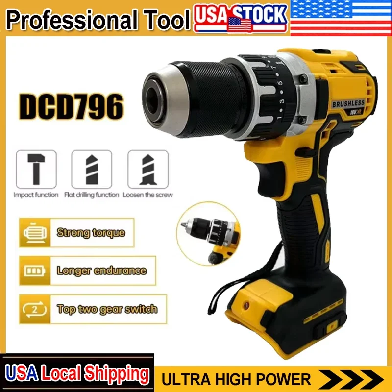 

Fit Dewalt DCD796 Cordless Brushless Impact Drill Brushless Drill Multifunctional Rechargeable Portable 18V Battery Power Tools