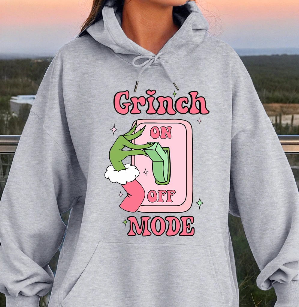 Green Haired Monsters Turn On The Switch Hoodie Woman Grinch Mode Letter Hoodies Warm Fleece Fur-Liner Women Hoody Casual Tops