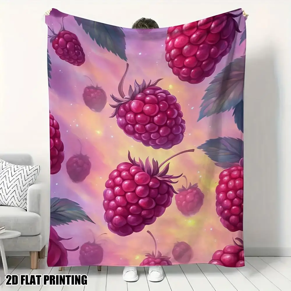 Red berry and leaf patterns Flannel printed blanket suitable for all seasons suitable for living room office sofa and travel