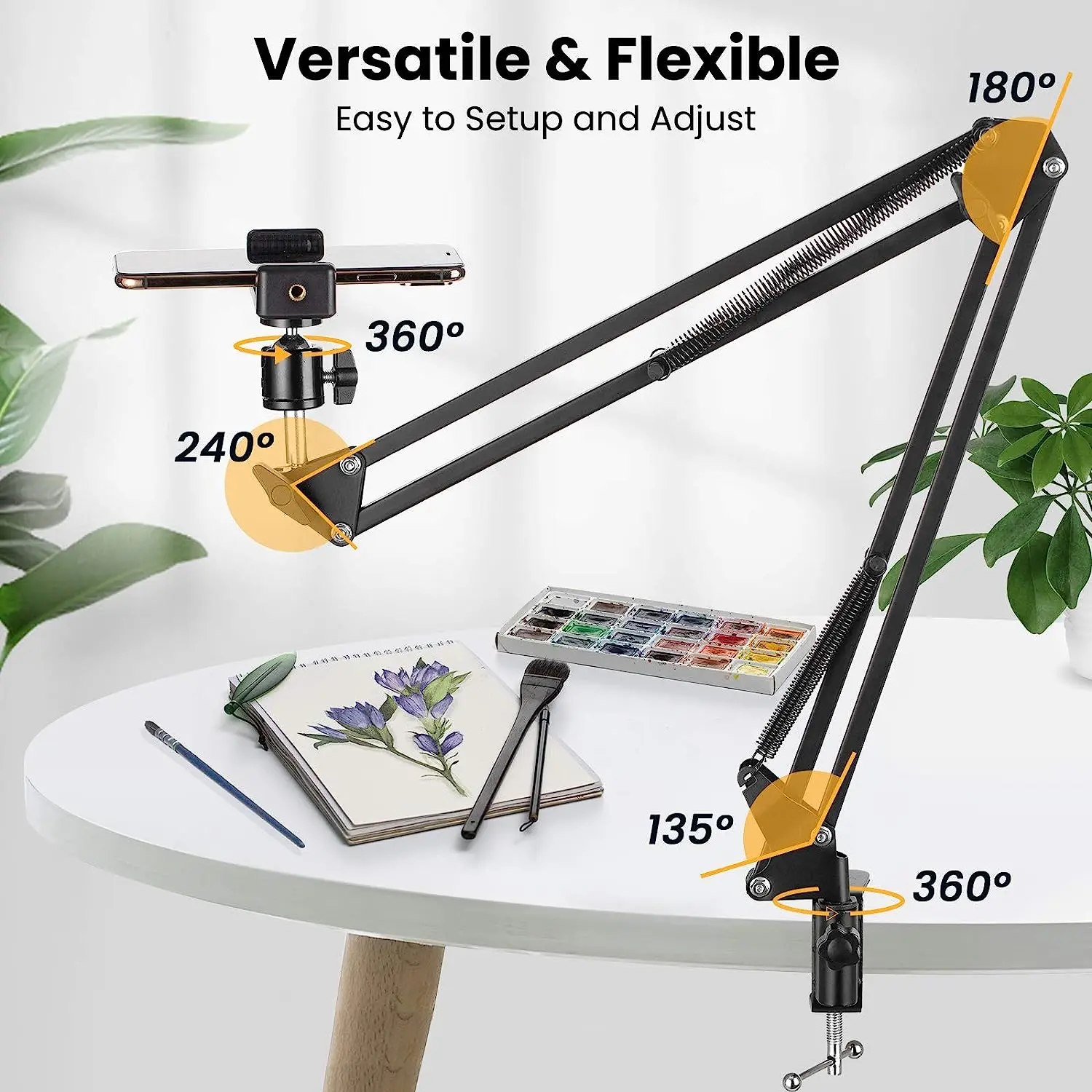 Photography Flexible Arm Tripod For Phone Stand Table Folded Anchor 360° Rotation Online Desktop Laptop Video Live Overhead Shot