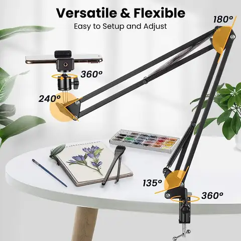 Photography Flexible Arm Tripod For Phone Stand Table Folded Anchor 360° Rotation Online Desktop Laptop Video Live Overhead Shot