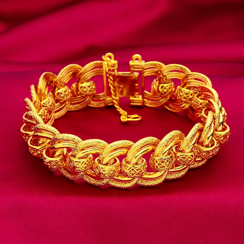 999 24K real gold 20mm men's bracelet watch chain wide edge bracelet jewelry