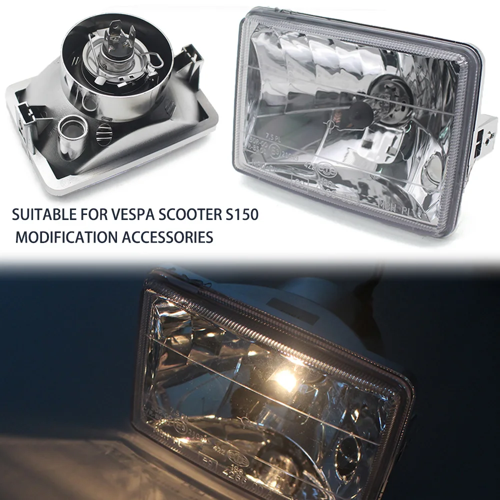 

Socket Scooter Front Rectangle Headlight Head Lamp Clear Lens For Vespa S 150 S150 2007 2017 High Low Beam Day Running Lighting