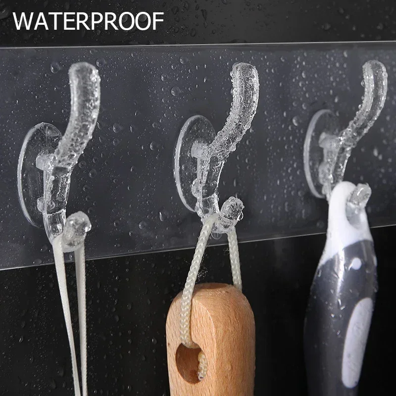 3 Row Transparent Sticky Wall Hooks for Hanging on The Wall Hat Clothes Coat Hanger Towel Holder Door Hook Bathroom Storage Rack