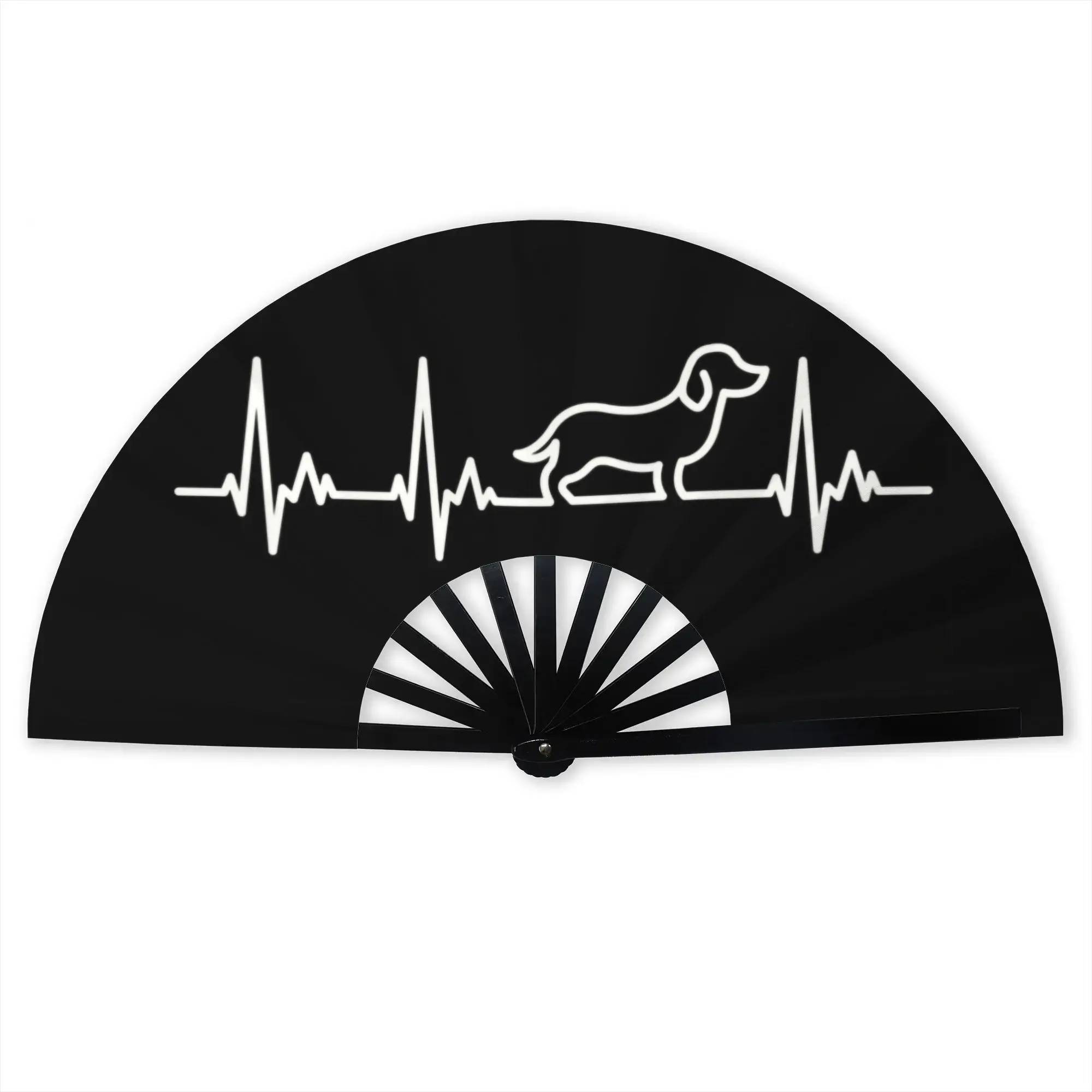 Dachshund Dog Heartbeat Traditional Folding Fan Oriental Art Pet Puppy High-Quality Polyester Fans Classic Decorative Hand Fan