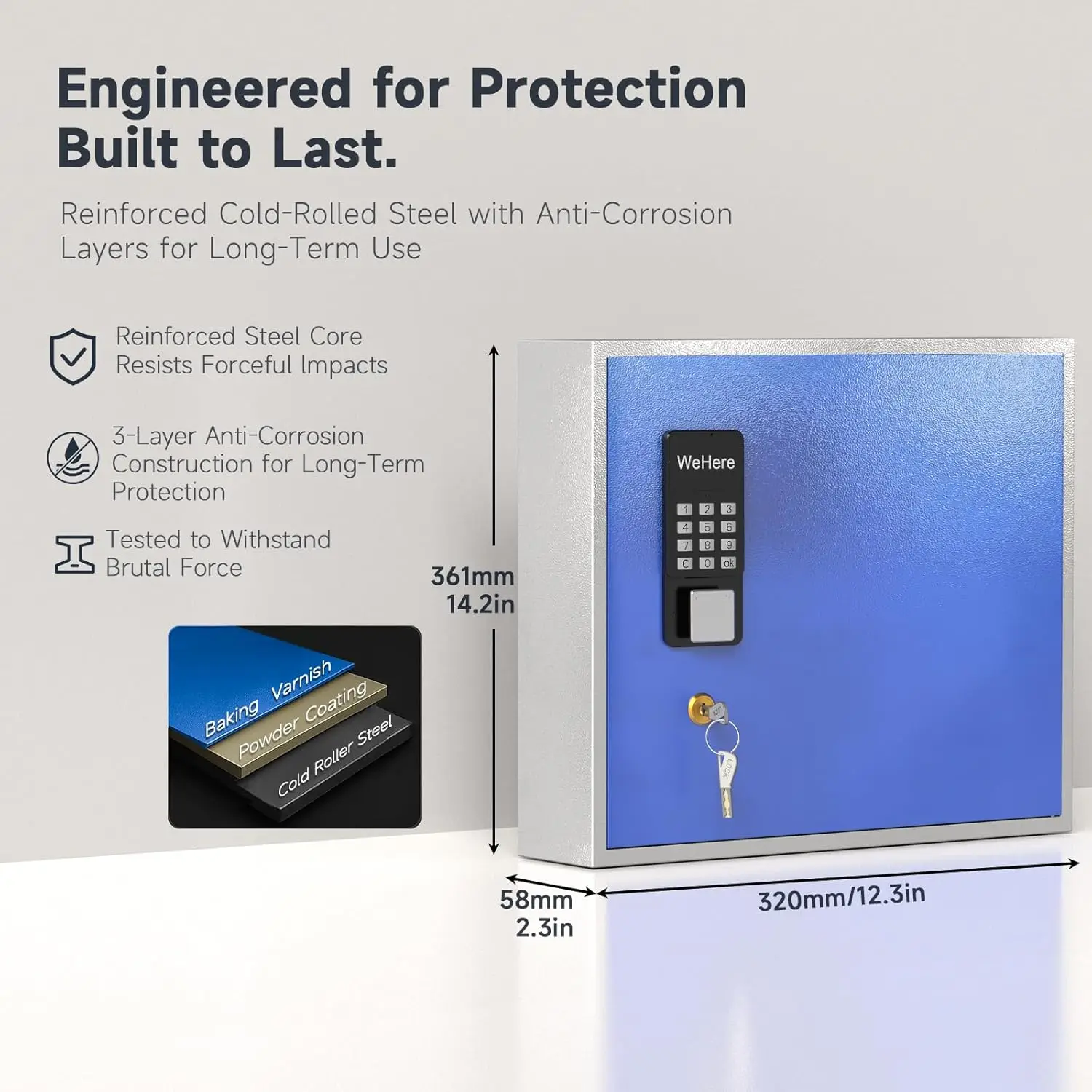 WeHere 40 Key Lock Box Wall Mount,Smart Key Cabinet,APP Bluetooth/One Time Password/Wi-Fi Remote/Fixed Code/Key Unlock