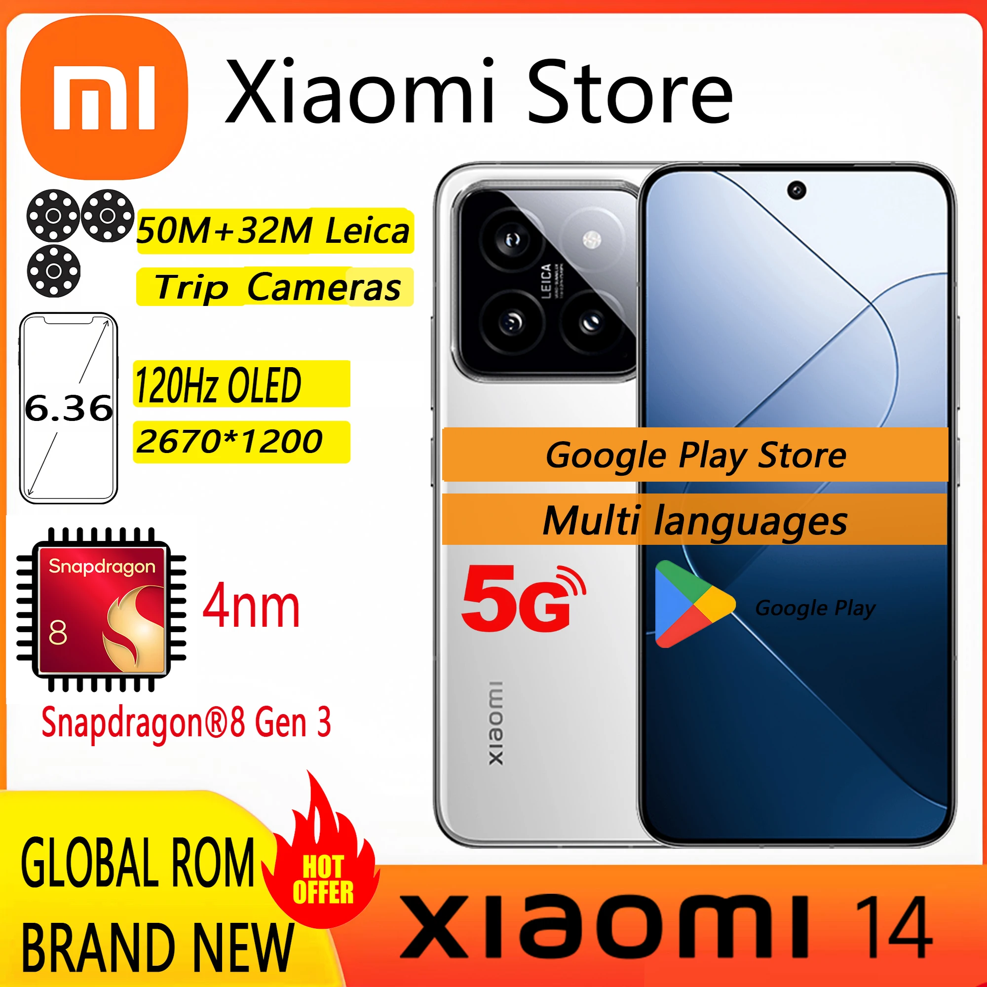 Nueva ROM Global Xiaomi 14 16GB 512GB 1T Snapdragon 8 Gen 3 a "6,36" 1,5 K pantalla 50MP + 32MP cámara 90W 4610mAh batería