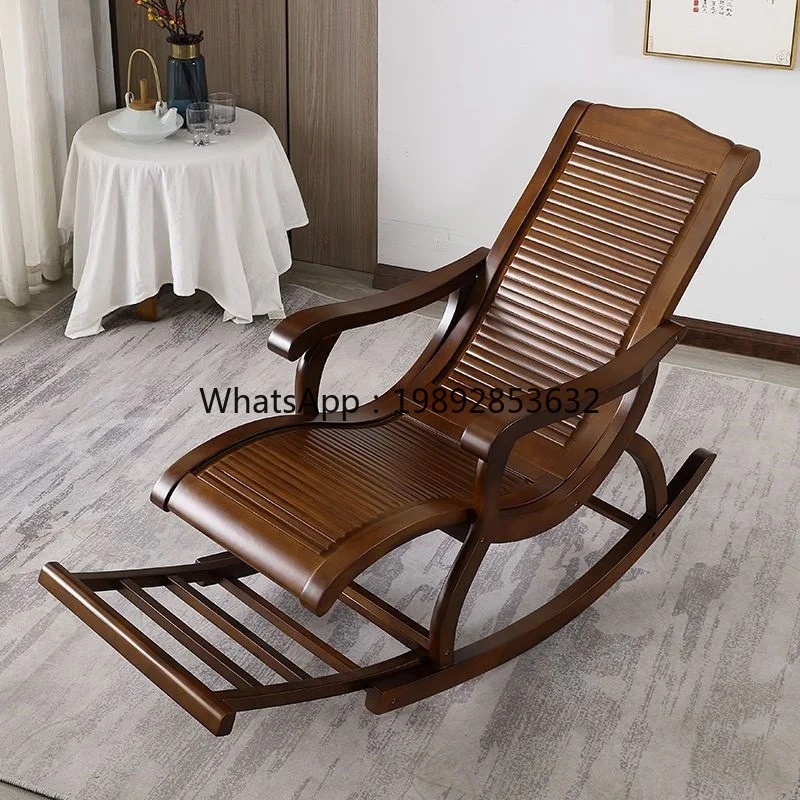 LYY Extended Solid Wood Rocking Chair Adult Rocking Recliner Balcony Chair Leisure Chair Elderly  Relaxing Reclining