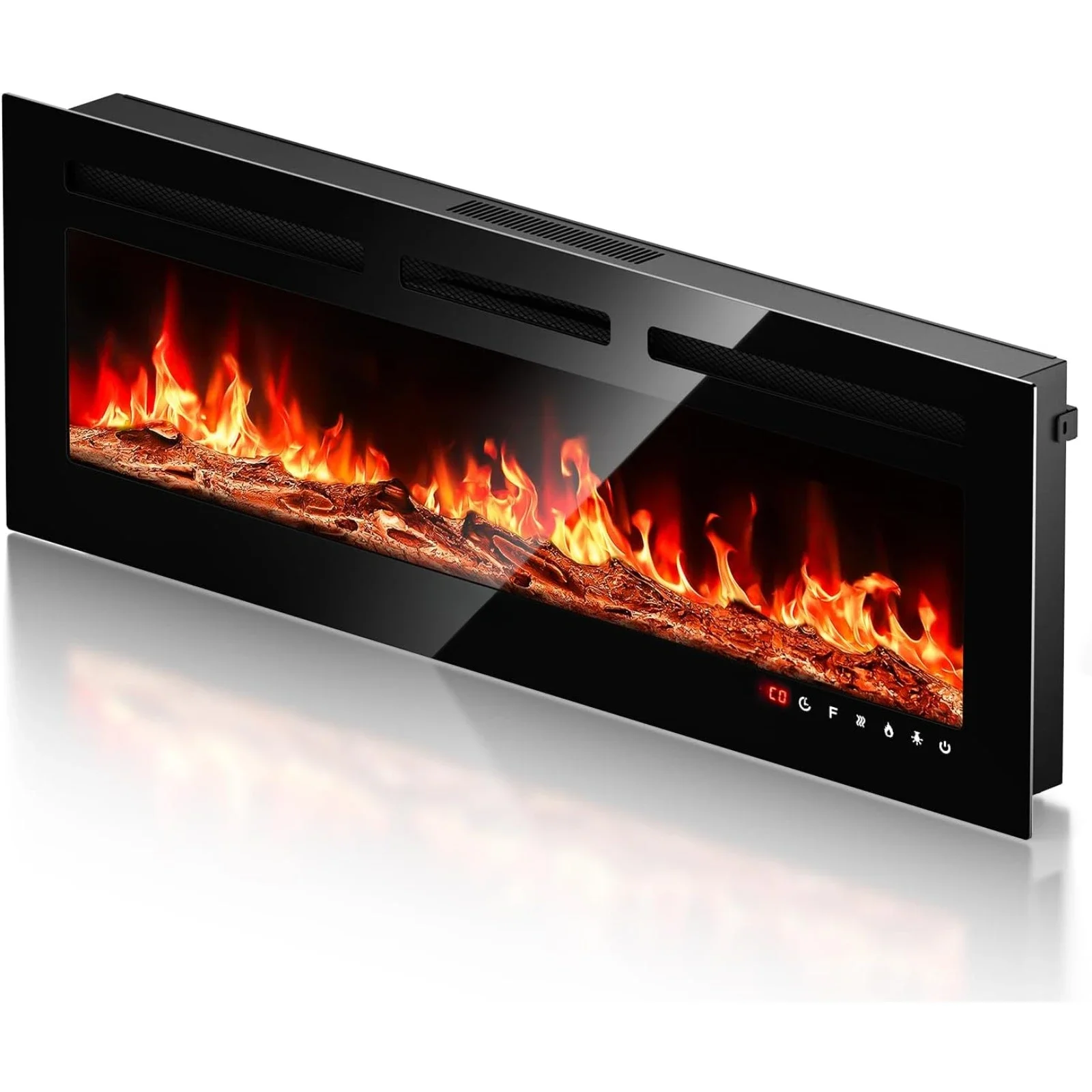 US Electric Fireplace 50Inch,Realistic Flame Electric Fireplace Heater,Log Set/Crystal Flames 750-1500W with Timer Inserts/Wall