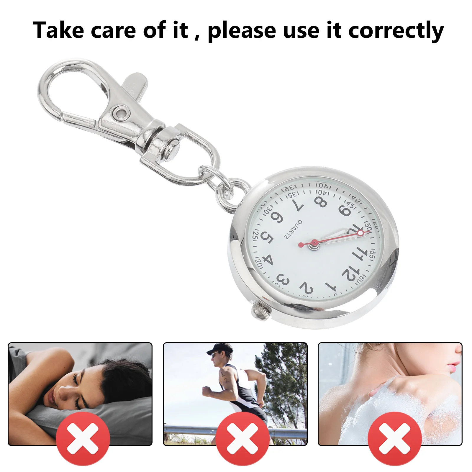 

2Pcs Nurse Pocket Watch Stainless Steel Organic Glass Simple Keychain Design Portable Practical Gift for Medical Occasions