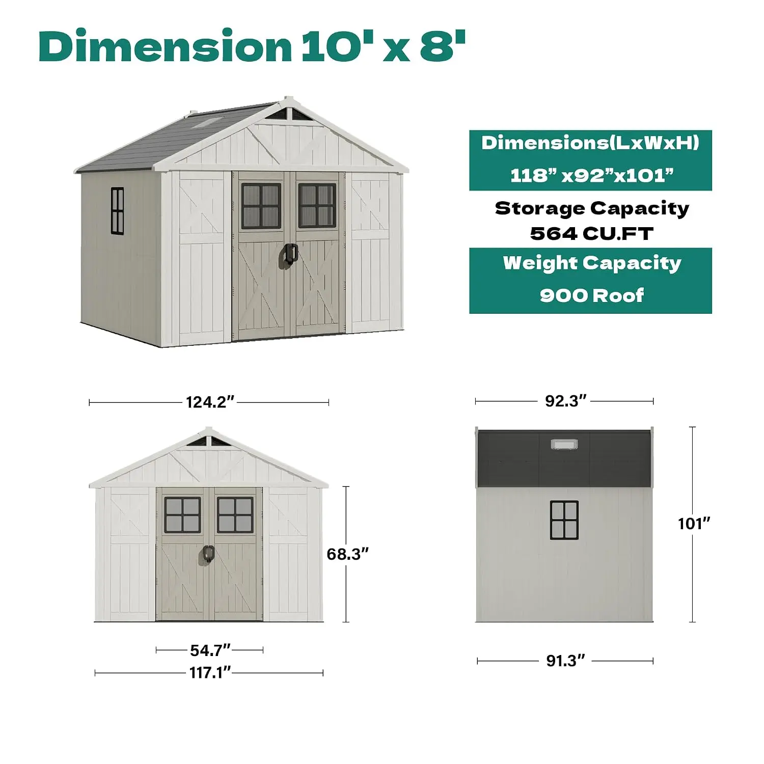10x8 FT Resin Storage Shed with Floor, Large Outdoor Plastic Garden Tool House, Customized
