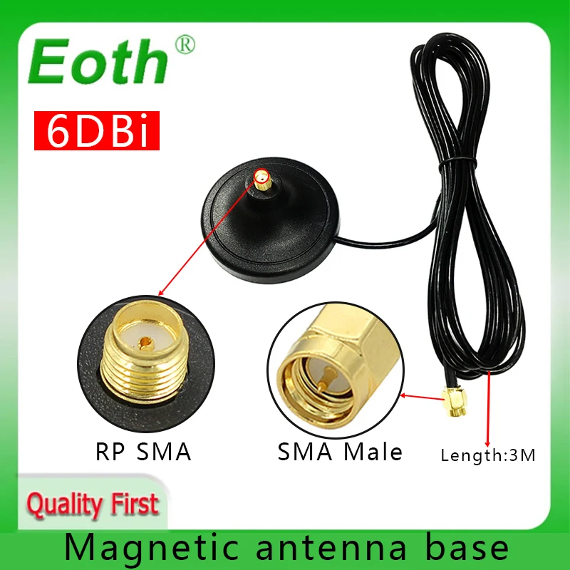 

5p 10p Eoth WiFi Antenna Extension SMA Male IOT to Female with 3M Cable 6CM Magnetic Base for Router Wireless Network Card