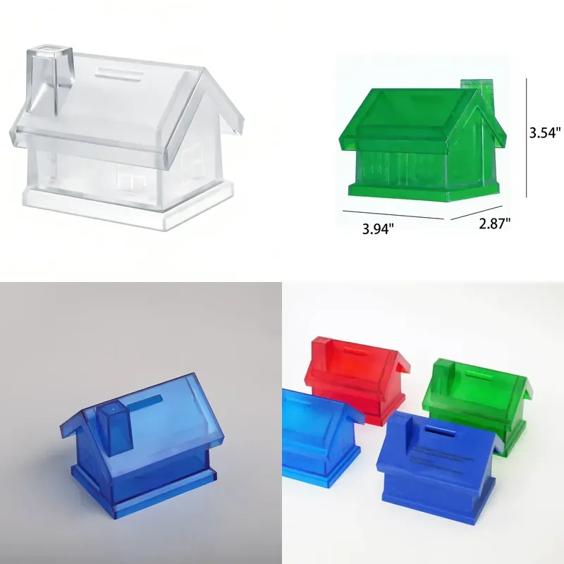 Creative Small House Shaped Transparent Piggy Bank PS Material Simple Design Chimney Style Money Box Wholesale