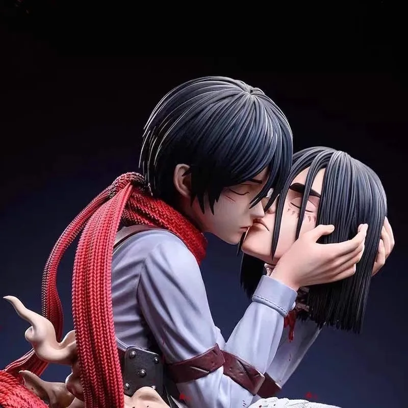 Attack On Titan Anime Figures Eren Jaeger Mikasa Ackerman Action 22CM Statue One Last Kiss Model Collect Desk Decor Toys Gifts