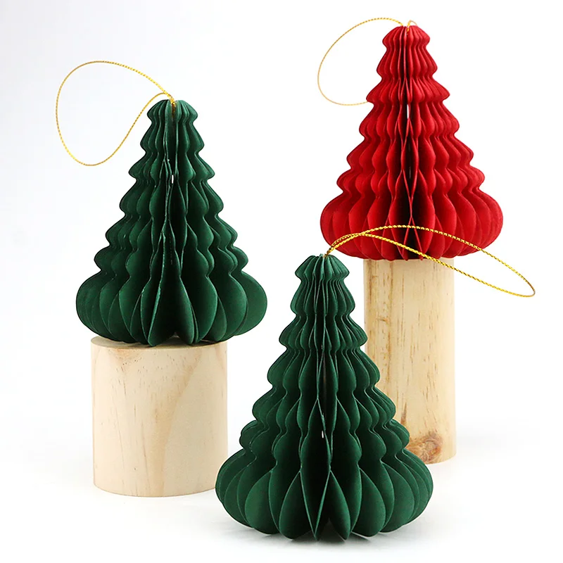 

(2Pcs/Pack) 10*8cm Christmas Tree Honeycomb Cage Atmosphere Decoration Christmas Tree Paper Handmade DIY Party Pendant