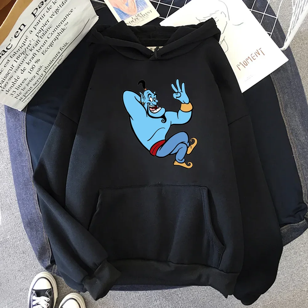 Harajuku Kawaii Disney Cartoon Hoodie The Wonders of Aladdin Print Unisex Black Hoodies Autumn Casual O-Neck Pullover Sweatshirt