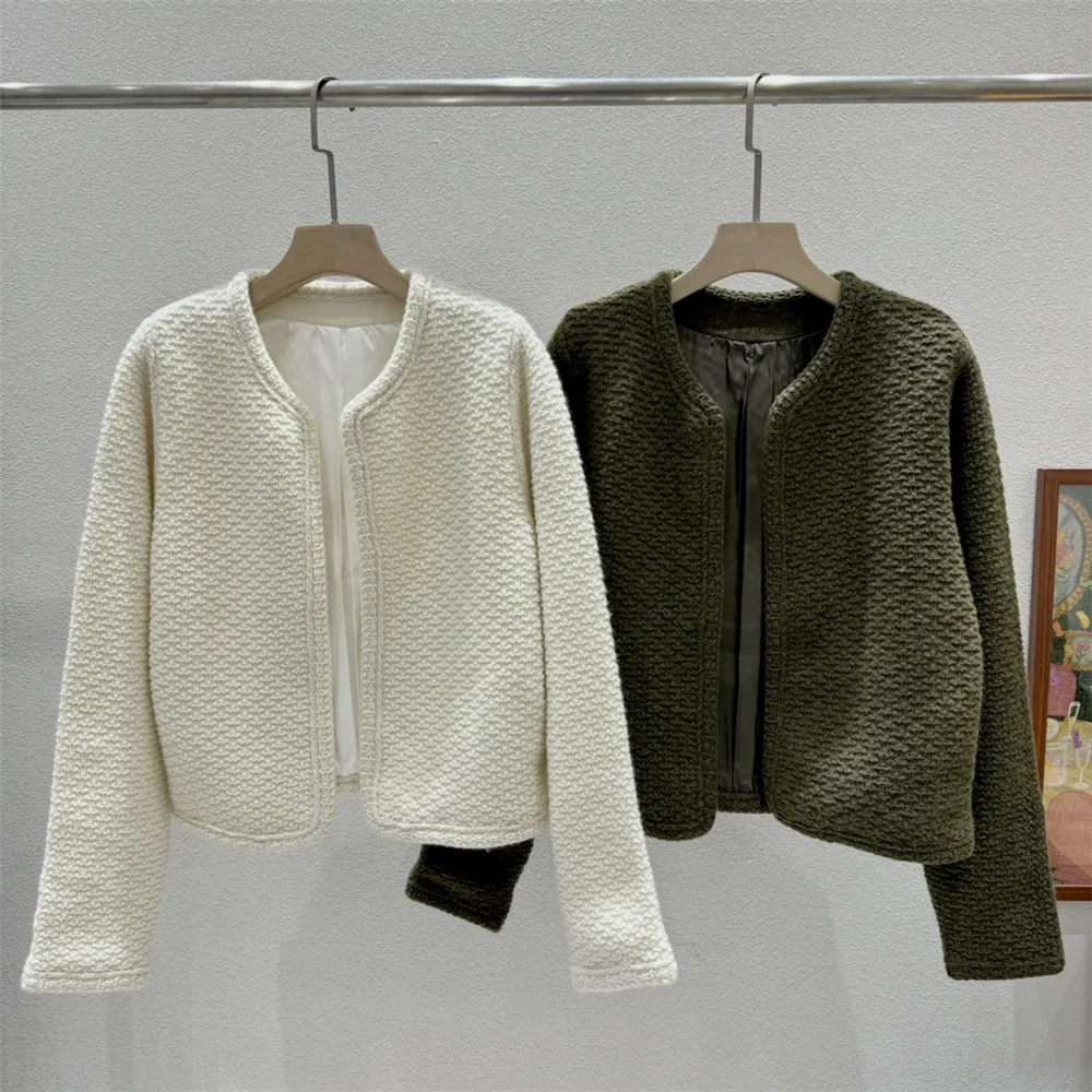 High Quality Women's Cashmere Knitted Cardigan O-Neck Short Jacket Coat