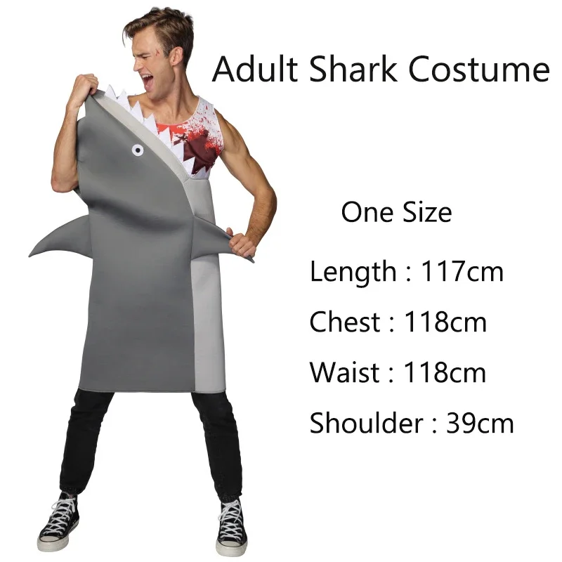 Costume de requin unisexe pour adultes et enfants, masque de cosplay d'Halloween pour la famille, impression amusante de Tim, attaque de sang, hommes mangeant une robe de paupières