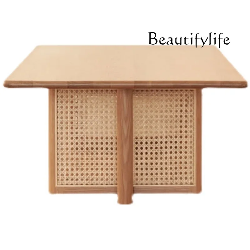 

Japanese-Style White Oak Solid Wood Tea Table Rattan Simple Designer Tea Table Rectangular Tea Table